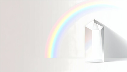 White Crystal and Pastel Rainbow on White Background