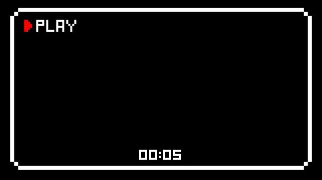 ドット絵のカメラフレームとPLAY表示とタイムコード,背景透過,0秒から