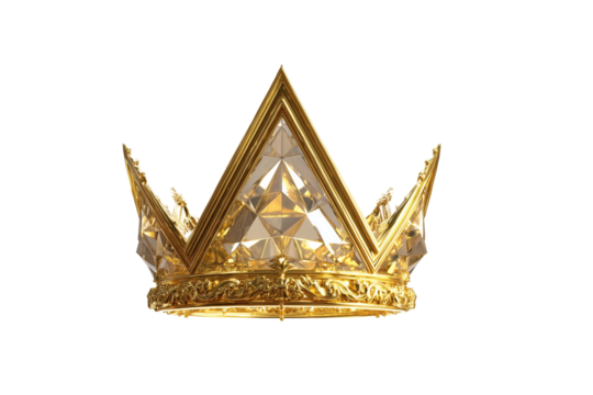 A set of stylized golden section signs merged with majestic golden crowns in artistic 3D renderings with professional lighting isolated on a transparent background