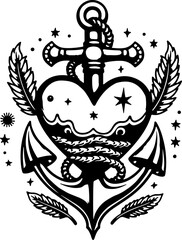 Heart Anchor Emblem vector
