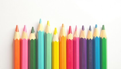 Group of assorted colorful pencils on white backdrop, stock, pencils