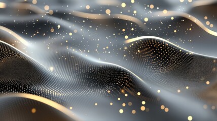 Elegant Black and Gold Abstract Waves with Shimmering Particles waves particles gold black elegant