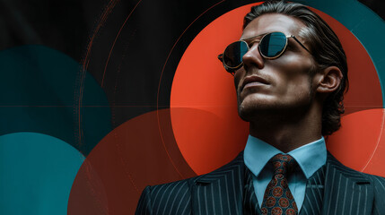 Male businessman portrait poster pop art retro style. Promo businessman