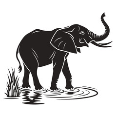 Obraz premium Elephant Raising Trunk in Grassland