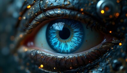 Cybernetic eye designs with intricate circuits and pulsating light rings  .