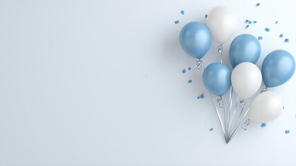 Festive Blue and White Balloons with Confetti on Light Background balloons confetti blue white party