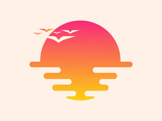 Sunset Ocean Birdscape Gradient Design, Minimalist Art, Summer Vibe