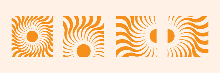 Abstract Sunburst Designs Orange Rays, Minimalist Art Prints. Horizontal, Vertical,  Square,  Panoramic design.