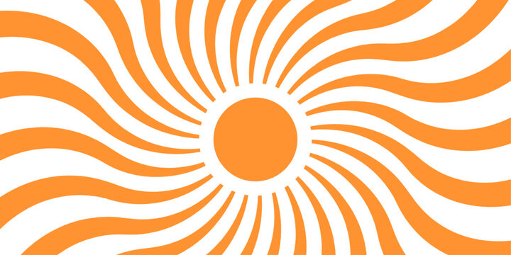 Abstract sunburst design featuring orange curved rays emanating from a central orange circle on a white background. Simple, bold graphic.