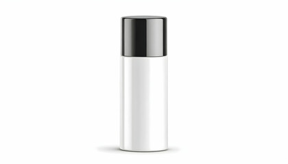 White Cylindrical Product Container with Black Lid Mockup