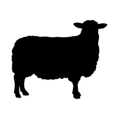 Black Standing Sheep Silhouette Vector Illustration