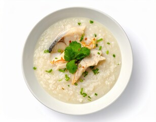 Delicious fish porridge in a white bowl