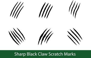 Sharp Black Claw Scratch Marks Icon. Wild Animal Slashes Vector Set for Horror, Tattoo, Halloween, Grunge and Beast Attack Graphics