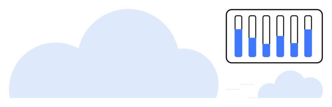 Cloud with bar graph representing data storage usage and analytics. Ideal for technology, cloud computing, data management, analytics, monitoring, software systems, simple landing page