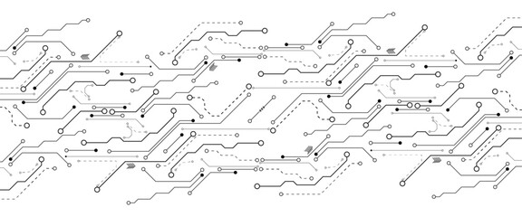 Electronic circuit boards on a seamless white background. Abstract futuristic circuit board Illustration, Circuit board with various technology elements.