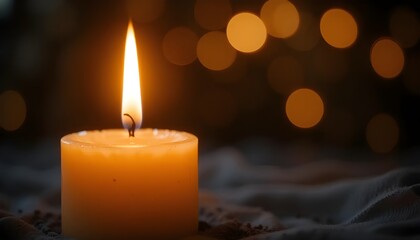 A warm candle glows symbolizing hope and remembrance its gentle light cutting through the darkness with Bokeh background