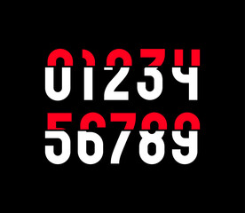 Damaged number, broken narrow numerals 0, 1, 2, 3, 4, 5, 6, 7, 8, 9 set made cut effect, vector illustration 10EPS