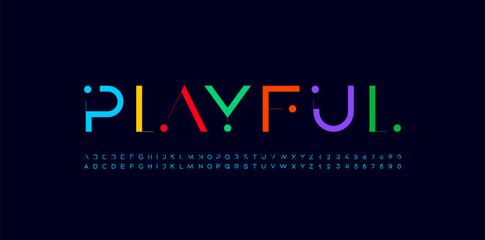 Font colorful alphabet, thin letters from A to Z and numbers from 0 to 9, made thin line and circle dot vector illustration 10EPS.