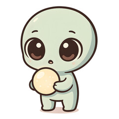 Fototapeta premium Adorable Alien Creature Holding a Pearl Cute Cartoon Character Illustration for Kids