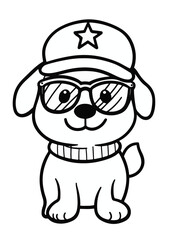 Cute Patriot Dog Illustration – American Flag Hat Outline Drawing