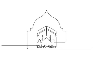 Fototapeta premium Single one line drawing happy eid Al Adha conept. Continuous line draw design graphic vector illustration, isolated on white background.