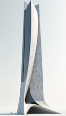 Futuristic Wavy Concrete Skyscraper Biomorphic Design Isolated On White Background