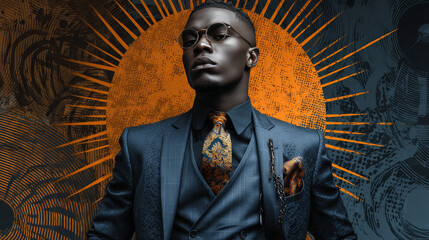 Business angel African businessman. Pop art retro  illustration