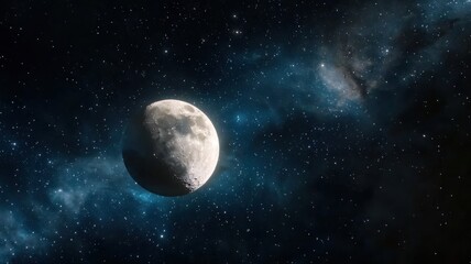 Obraz premium Mysterious Moon in Starry Deep Space with Nebula space nebula mysterious stars universe astronomy ai