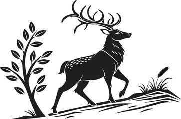 Deer Silhouette Design Art Illustration for Nature Themes. Elegant Deer Silhouette Illustration for Wildlife Projects. Artistic Deer Silhouette Design Illustration for Prints
