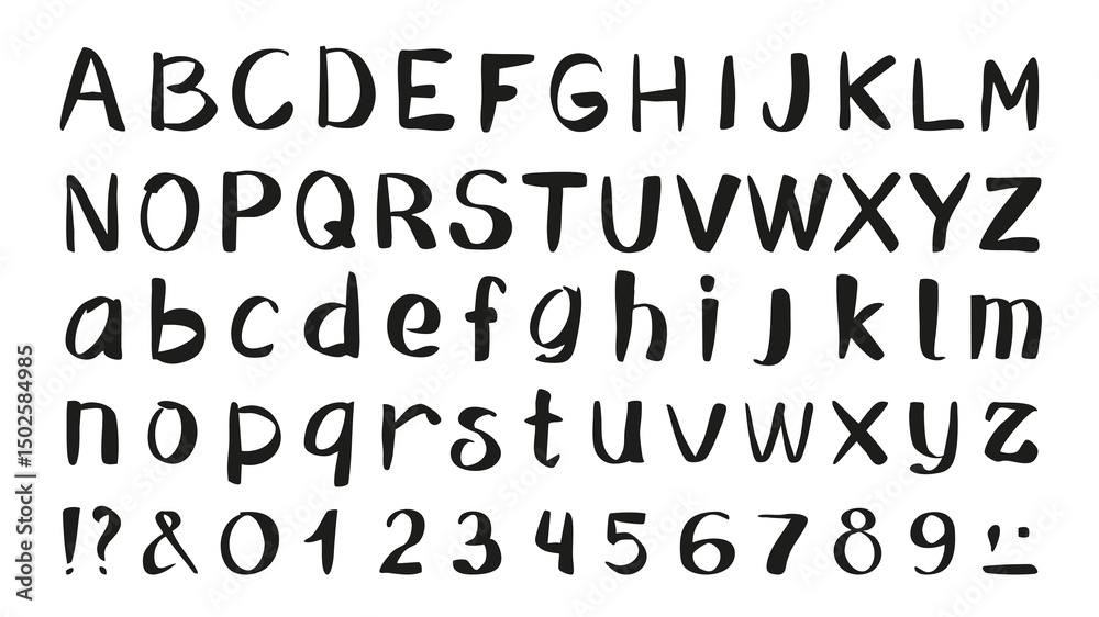 Fototapete english alphabet set of marker brush stroke texture. doodle handwriting elements with latin letters 