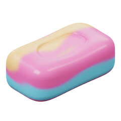 Vibrant and colorful bar of soap isolated on a plain white background for hygiene concepts