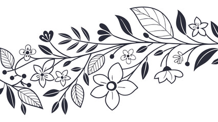 Fototapeta premium Elegant Botanical Design Border Illustration with Floral and Leaf Elements