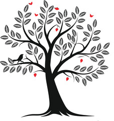 Obraz premium Stylized Tree of Life T-Shirt Abstract Black Tree with Leaves Minimal Nature Lovers Tee