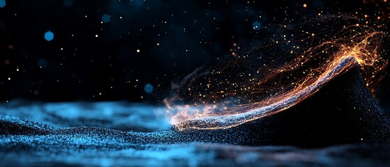 Abstract Glowing Particles Background with Blue and Orange Hues