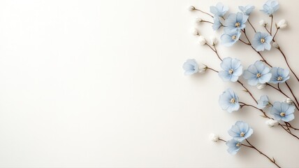 Delicate Blue Flax Flowers on Minimalist Background with Copy Space delicate minimalist blue flowers