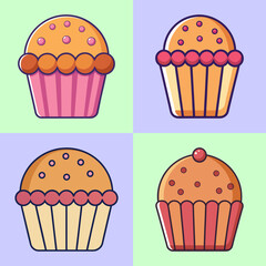 muffin cake flat illustration set style