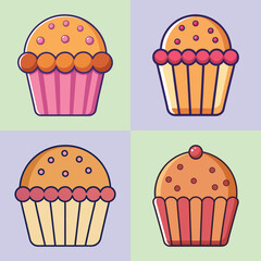 muffin cake flat illustration set style