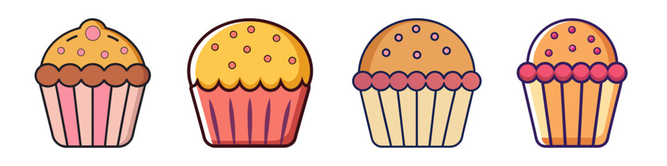 muffin cake flat illustration set style