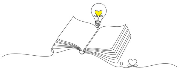 continuous line drawing of book and light bulb 5