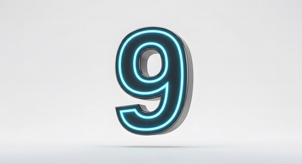 Neon Number Nine 3d Render Light Blue Glow