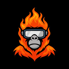 Gaming Gorilla Logo on Fire with VR Goggles.eps