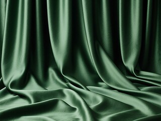 Obraz premium Elegant green satin fabric draped beautifully with shadows and flowing textures