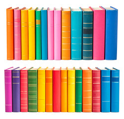collection of colorful books in rows isolated on white