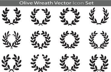 A Set of Olive wreath silhouette icon collection vector illustration on a white background