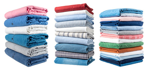 three stack of neatly laundry isolated on white