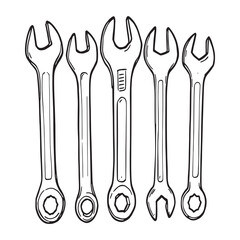 handheld wrench mechanic equipment outline drawing vector art