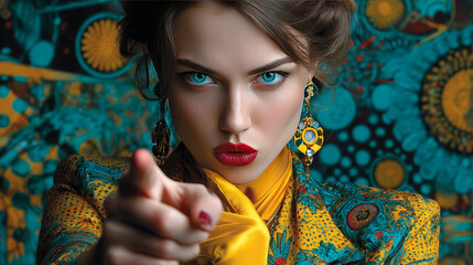 woman point finger at you gesture. Pop art retro comic book cartoon drawing  illustration kitsch vintage