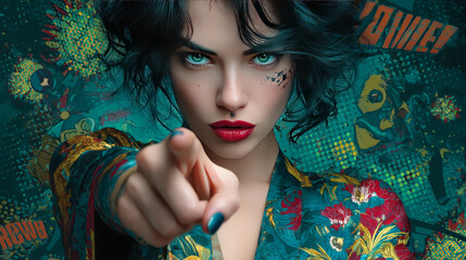 woman point finger at you gesture. Pop art retro comic book cartoon drawing  illustration kitsch vintage