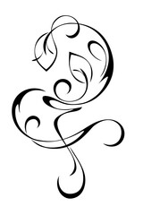 decorative element with abstract ornament with curved smooth lines and stylized leaves; graphic design