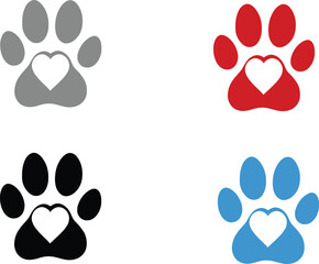 Vector logo set of  paw, pet icon, animal heart, Esport vector logo dog print side view, cat symbol, veterinary sticker design,illustration

